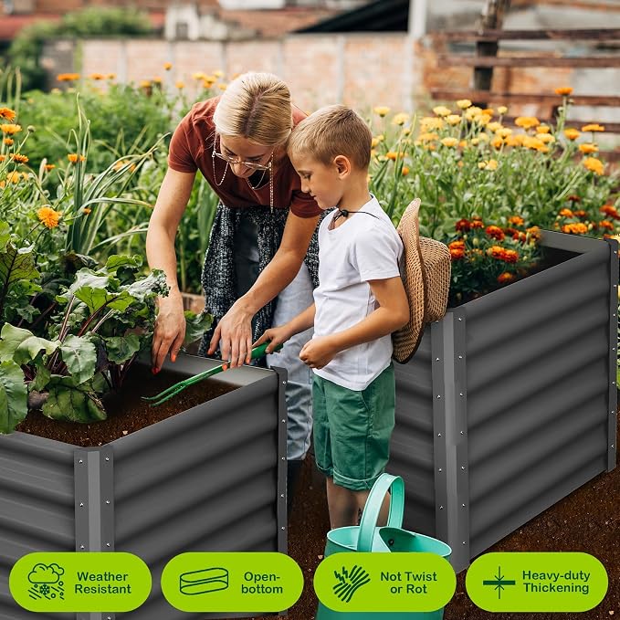 GarveeHome 6 * 3 * 2FT Raised Garden Bed Kit, Galvanized Raised Garden Beds Outdoor for Gardening, Above Planter Boxes, Large Garden Bed for Vegetables, Fruits, Dark Grey, 2 Pcs