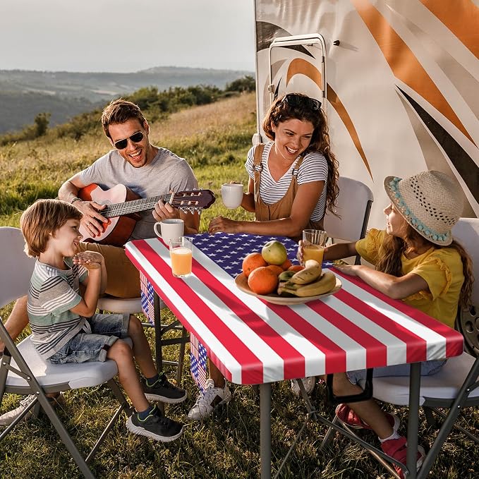 Jobunai Picnic Table Cover with Bench Covers Fitted Elastic Non Slip Water Resistant Camping Tablecloths for 6 Foot Rectangular Tables Travel Trailer Gadgets Summer Garden Supplies Gifts for Couples