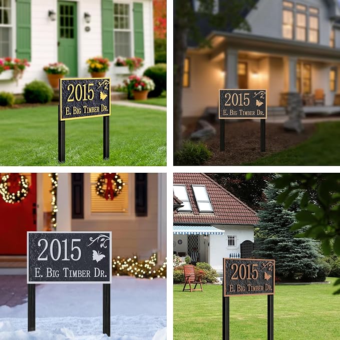 Custom House Address Sign, House Number Plaque Sign for Lawn,Yard,Ground,Driveway,Garden with 2 Stakes,Style 1