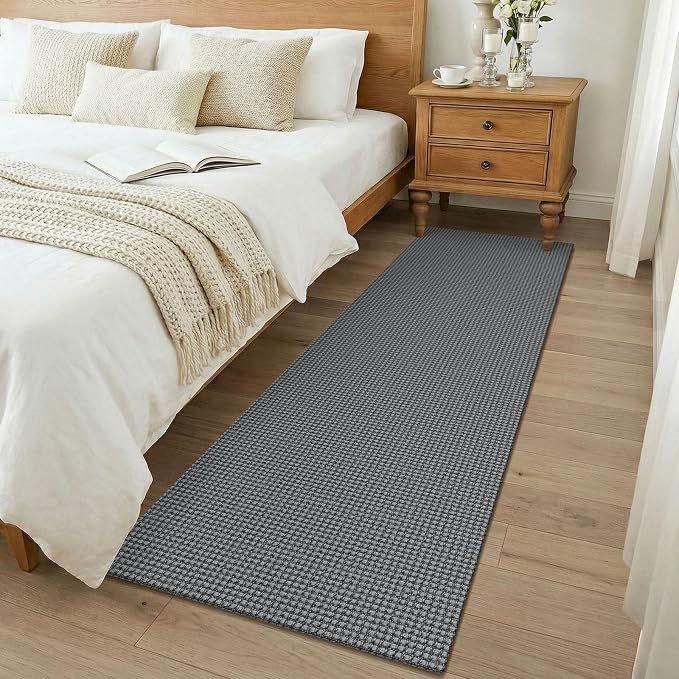 KOZYFLY Woven 2x7 Washable Kitchen Runner Rug, Non Slip Runners for Hallway, Cotton Entryway Runner, Braided Floor Carpet for Entry, Kitchen, Bedside, Hall, Grey/Dark Grey