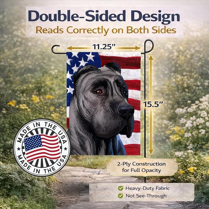 Caroline's Treasures CK6640GF Perro de Presa Canario American Flag Garden Flag Mailbox Flag Decorative Yard Flag Banner Outside Patio Artwork Yard Flower Beds, Garden Size, Multicolor