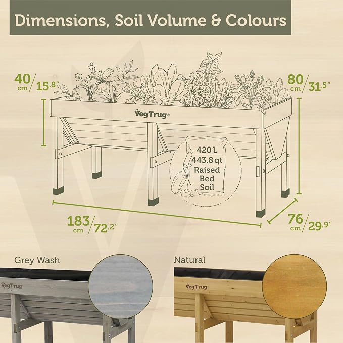 VegTrug® Raised Bed Classic Medium 1.8m, Gray Wash