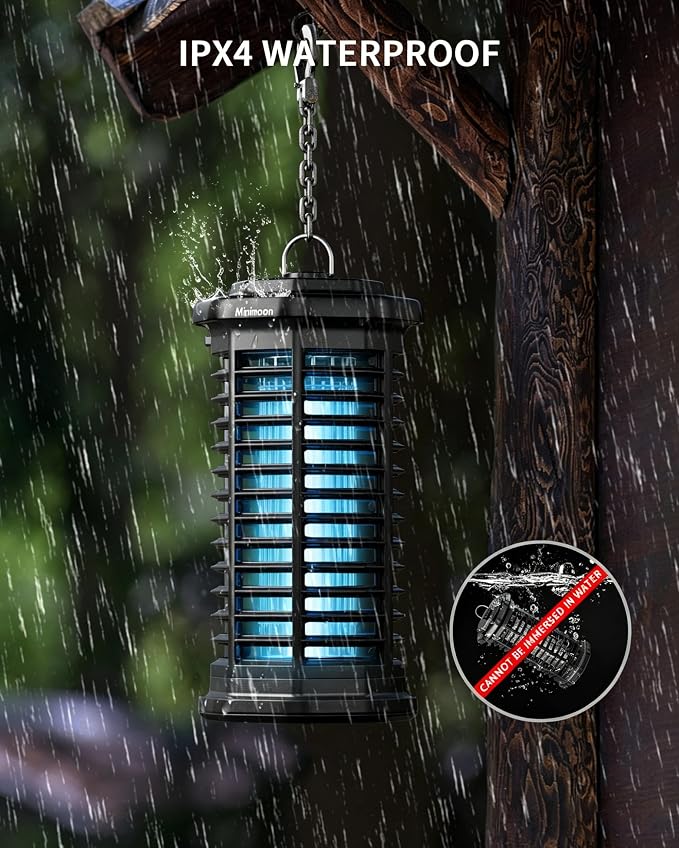 Minimoon Bug Zapper Outdoor 4000V Powerful Electric Mosquito Zapper, 15w Fly Trap Outdoor, IPX4, Corded Fly Zapper for Indoor, Yard, Backyard, Patio, Camping (Black)