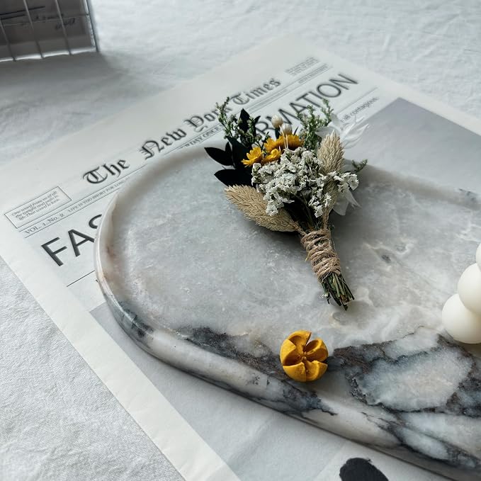 Luxury Natural Calacatta Viola Marble Tray for Jewelry, Perfume, Soap | 12x6 Inch Marble Vanity Organizer, Hand-Polished Catchall for Bathroom, Kitchen, & Coffee Table - Unique Decorative Plate