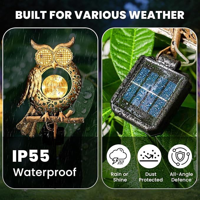 Solar Garden Lights Outdoor Decor,Owl Figurine Light Stake,Garden Decorative for Patio,Yard,Landscape,Gardening Gift Ideas for Mom Grandma