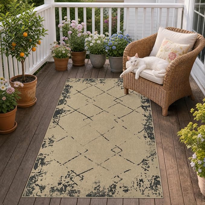 UERMEI 3x5 Outdoor Jute Area Rug Patio Farmhouse Modern Brown | Indoor Outdoor Washable Non Slip Pet Friendly Carpet for Door Mat Area Rug for Patio Bedroom Living Room Kitchen Porch