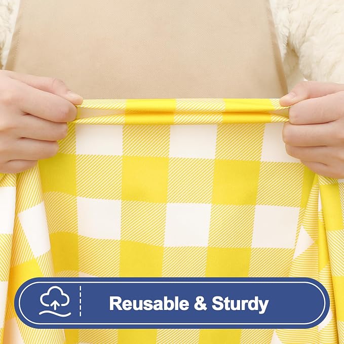 Smiry Picnic Table Cover with Bench Covers, Waterproof Elastic Fitted Tablecloths for 5 Foot Rectangle Tables, Washable Buffalo Plaid Tablecloth for Camping, Outdoor (Yellow & White, 30"x60")