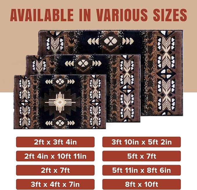 YHSF South West Native American Area Rug C318 - Easy Clean, Thick, Soft, Durable Native Tribal American Indian Inspired Rug for Bedroom/Living Room and More - Black, 3 Feet x 4 Feet 7 Inches