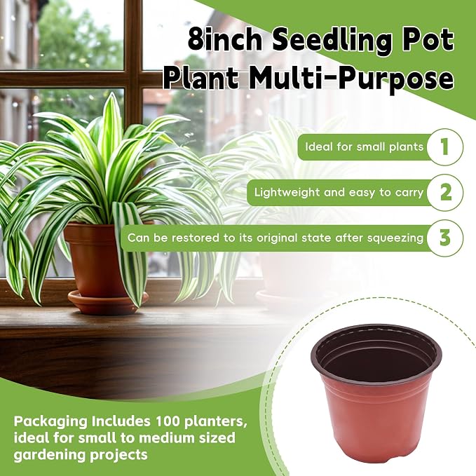 HOSTIC 8 Inch Nursery Pot Seedling Pot Plant Container Seed Starting Pots Multipurpose Plastic Pots 100 Packs