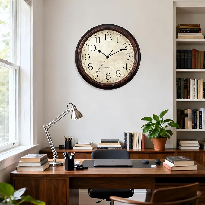 KECYET Wall Clock Battery Operated Vintage Silent Non-Ticking Analog Wall Clocks 16 Inch Small Retro Clock Decorative for Kitchen Bathroom Bedroom Home Office (Bronze)