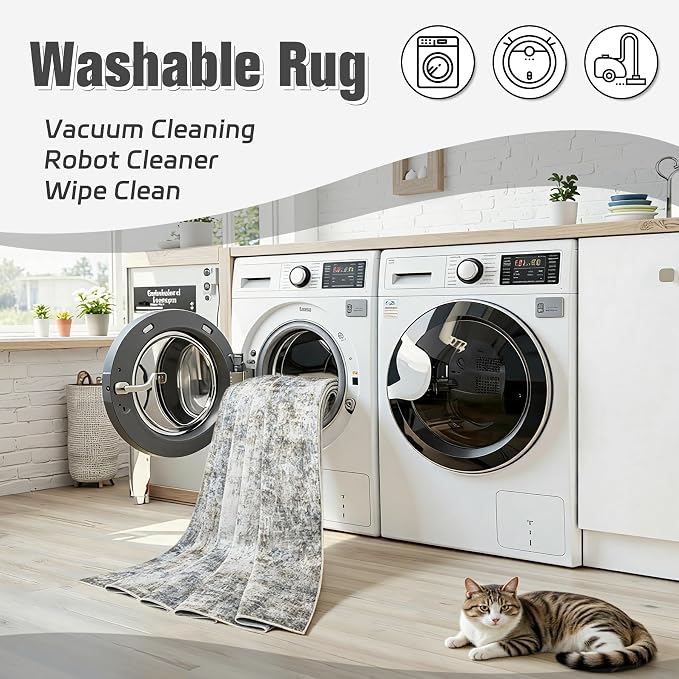 8x10 Area Rugs for Living Room: Washable Soft Brown White Abstract Carpet | Non-Slip TPE & Stain Resistant,0.25" Low-Pile,Kids Pet Friendly Modern Decor for Dining Room Farmhouse Office, Non-Shedding
