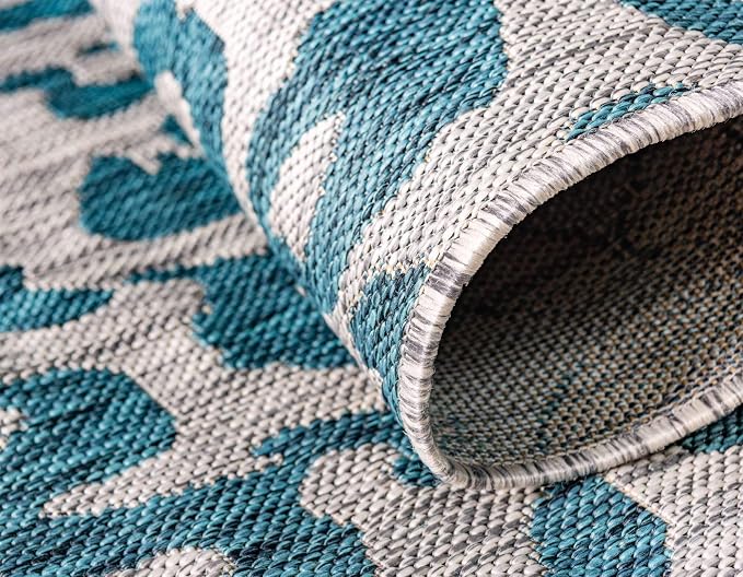Unique Loom Outdoor Safari Collection Area Rug - Leopard (2' x 6' 1" Runner, Teal/ Ivory)