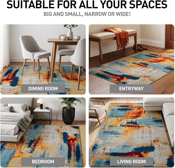 Rugshop Abstract Fade-Resistant Living Room Area Rug Multi 7'10" x 10' | Rectangular, Size 7'10" x 10', Bedroom, Dining Room, Home Office, Kitchen, Entryway, Hallway, Nursery, Kids Room, Guest Room