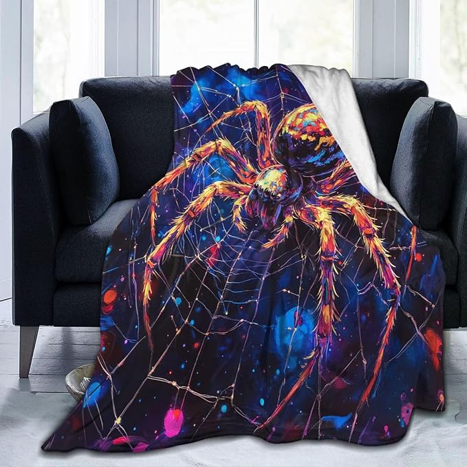 Spider Throw Blanket Spider Web Gifts for Dad Men Boys Plush Cozy Flannel Fleece Fuzzy Party Blankets 50"X40"