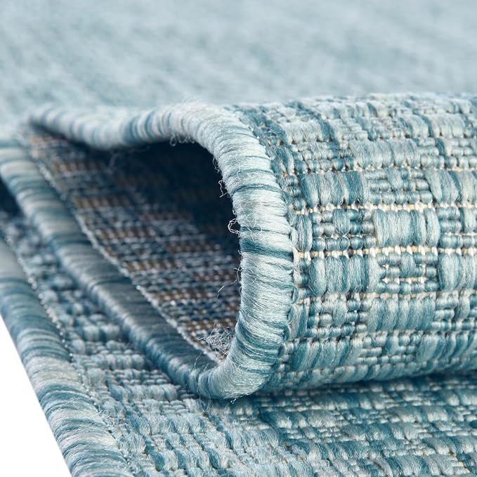 Unique Loom Collection Casual Transitional Solid Heathered Indoor/Outdoor Flatweave Area Rug (10' 8" Square, Aquamarine/Ivory)