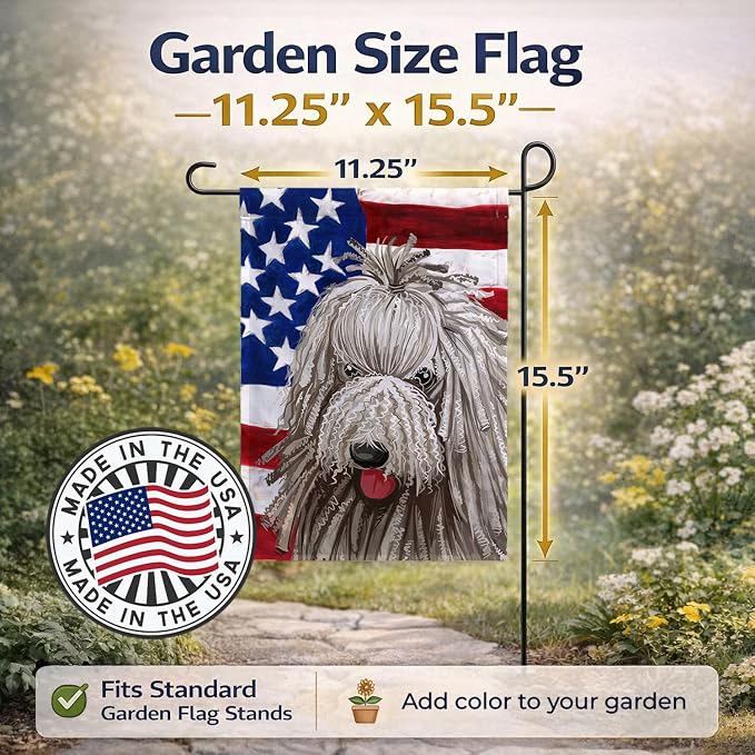 Caroline's Treasures CK6594GF Komondor American Flag Garden Flag Mailbox Flag Decorative Yard Flag Banner Outside Patio Artwork Yard Flower Beds, Garden Size, Multicolor