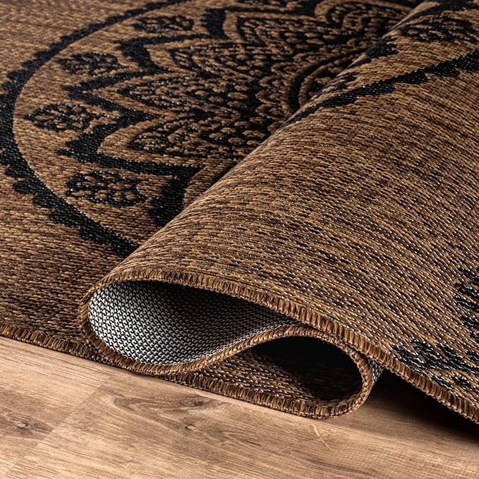 CAMILSON Outdoor Rug 5x7 Modern Area Rugs for Indoor and Outdoor Patios and Porches - Waterproof Washable Non-Shedding Easy-to-Clean Outside Carpet (5 x 7 Medallion - Gold/Black)