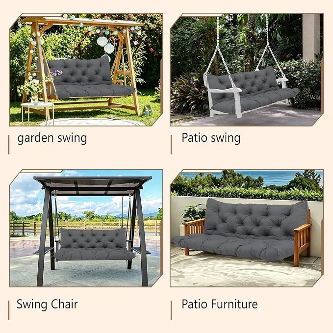 Porch Swing Cushions Waterproof Outdoor Swing Cushions 2-3 Seater Thicken 5" Dark Gray Patio Swing Cushion with Backrest 70 ×40" Swing Replacement Cushion for Outdoor Furniture