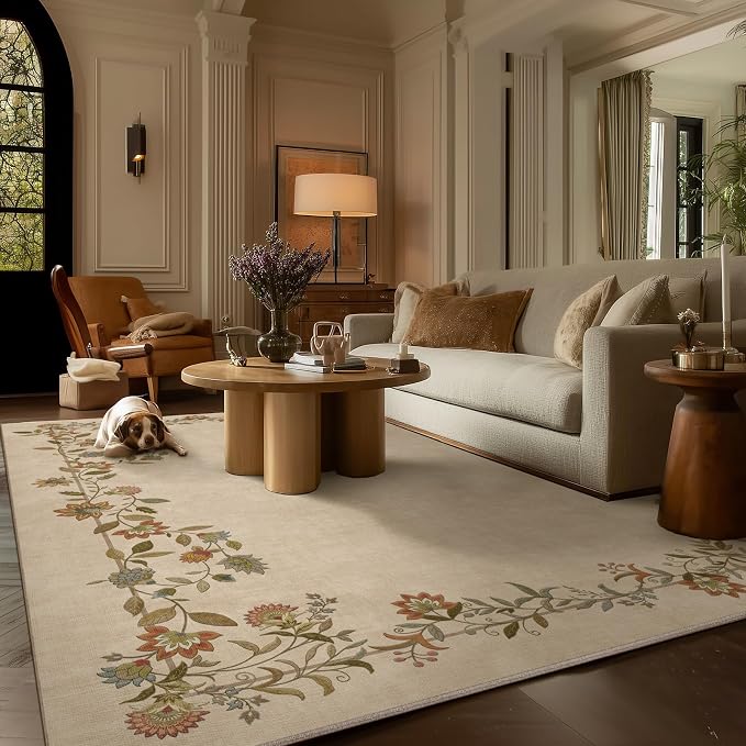 6x9 Area Rugs for Living Room: Washable Bedroom Rug Stain Resistant Non Slip Low Pile Ultra Soft Faux Wool Lightweight Large Rugs for Dining Room Kitchen Farmhouse Entryway Home Office Indoor
