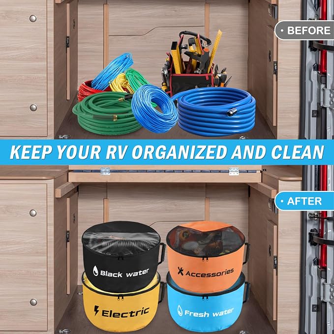 4 Pack RV Sewer Hose Storage, Visible Cover And Two-Way Zipper RV Hose Storage Bags, Waterproof RV Accessories Bags Utility Bag Organizer for Garden Fresh Water Hoses Electrical Cords Camper Tools