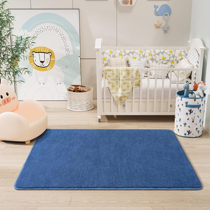 Amearea Modern Washable Runner Rugs, 2x4 Feet Blue Bedroom Runner Rug | Small Area Rugs for Bedroom Living Room, Non Slip Memory Foam Rug for Hallway Entryway Kids Boys Girls Room Laundry Room