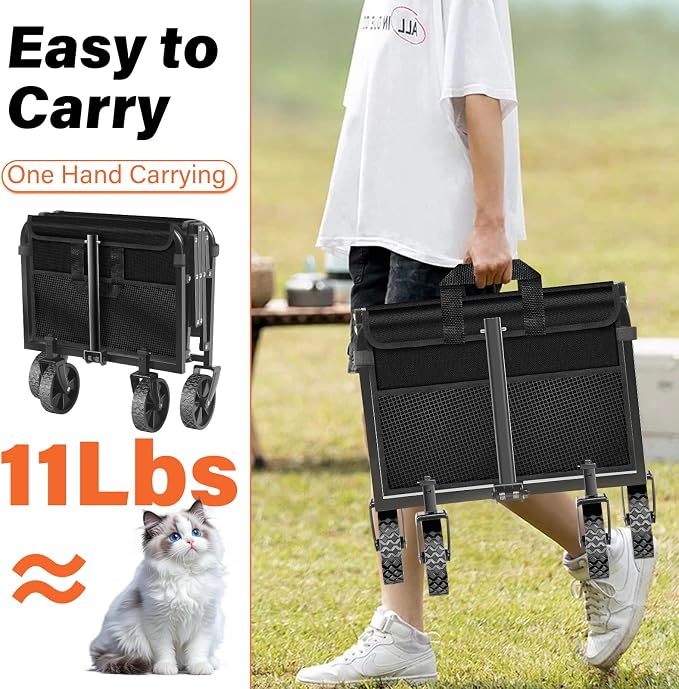 Wagons Carts Foldable - 280Lbs Collapsible Wagon Cart with Wheels Portable - Folding Wagon Lightweight for Camping, Sports, Travel, Picnic, Groceries, Shopping