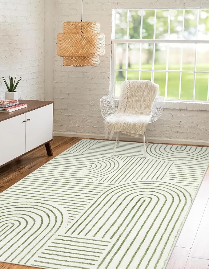 Lahome Rainbow 4x6 Area Rugs for Bedroom, Washable Green Rugs for Entryway | Soft Modern Ultra-Thin Non-Slip Throw Rug Carpet for Kitchen Office Living Room Darrell (4'x6',Green)