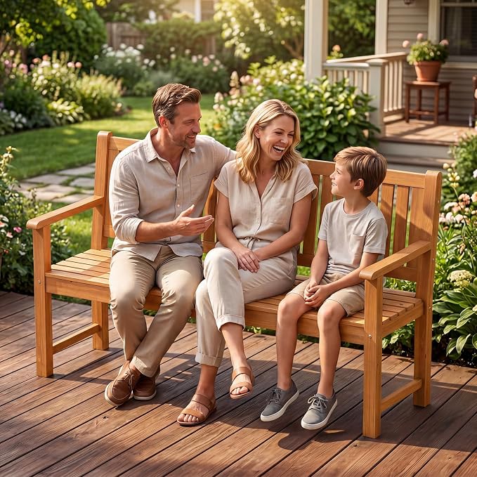 Tangkula 3-Seater Outdoor Wooden Bench, 59” Large Garden Bench with Backrest, Armrests, Slatted Seat, Loads up to 990 LBS, Fir Wood Bench Seating for Porch, Backyard, Deck, Poolside (59",Natural)