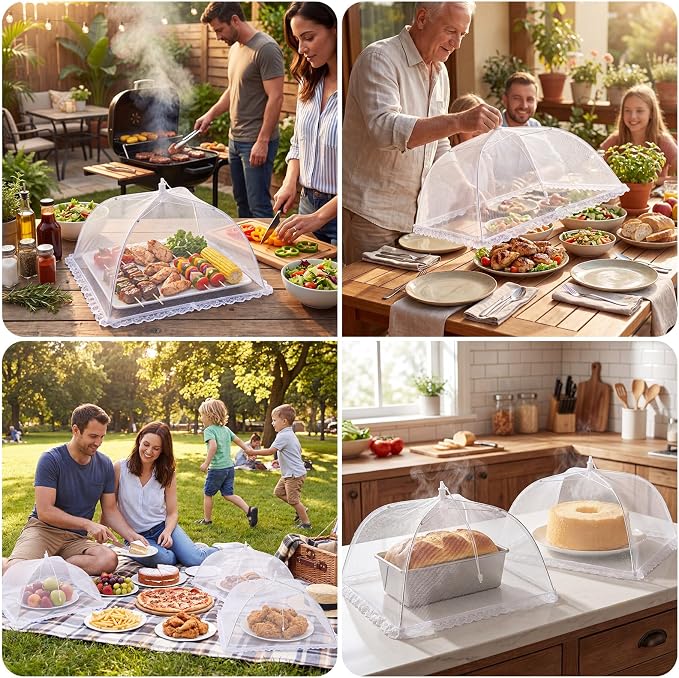 Homealexa 6 Pack 17" Mesh Food Covers, Outdoor Pop-Up Food Screen for Camping/Picnic/BBQ/Parties, Reusable Food Protector Tent Keeping Out Flies Bugs