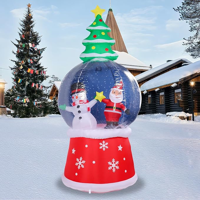 MUMTOP Inflatable Snow Globe-Christmas Inflatable Outdoor Decoration - 7.68 FT Snowglobe Inflatable Outdoor with Snowman and Santa Inside Lighted Blow Up Inflatables for Garden Yard Outside Decor