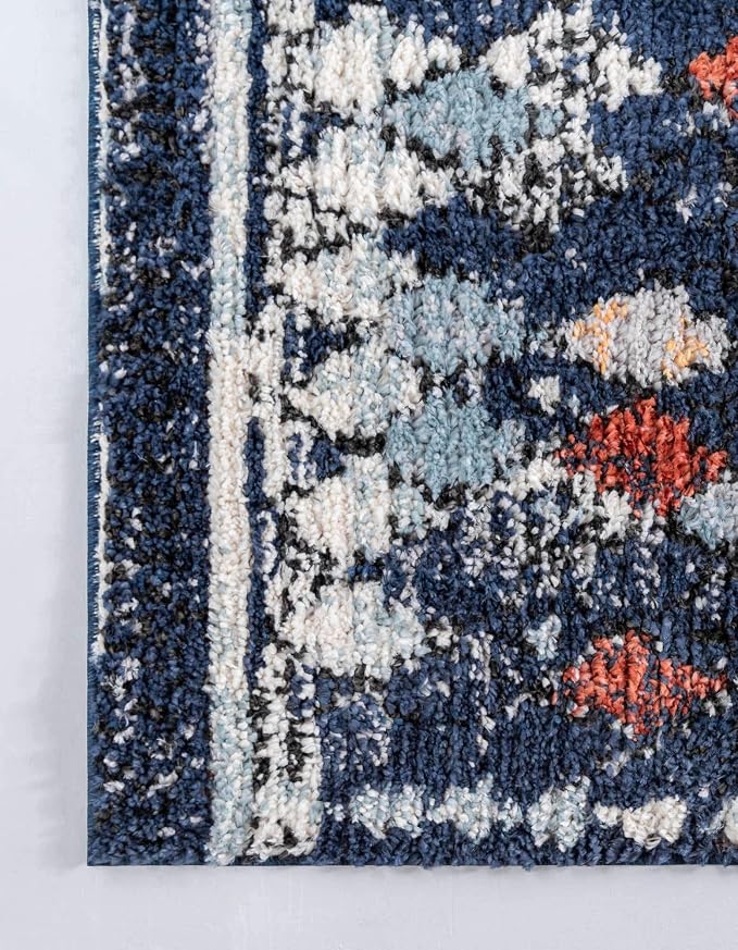 Unique Loom Morocco Collection Abstract Border, Diamond, Bohemian Area Rug (2' 2 x 3' 0 Rectangular, Navy Blue/Black)