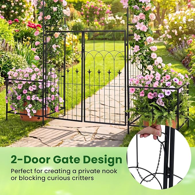 Giantex Garden Arbor with Gate and Planter, 79" W x 81" H Metal Arch Trellis with Double Doors, Outdoor Archway for Climbing Plants, Weddings, Backyard, Patio, Lawn, Ceremony Party Decoration