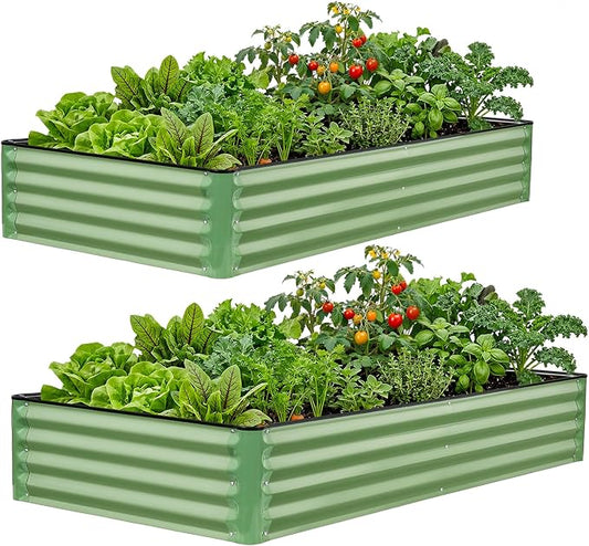 2 Pack 6x3x1 FT Galvanized Raised Garden Bed, Green | Patented Leak-Proof, Planter Box Outdoor, Metal Raised Garden Beds Kits, For Veggies, Herbs & Flowers