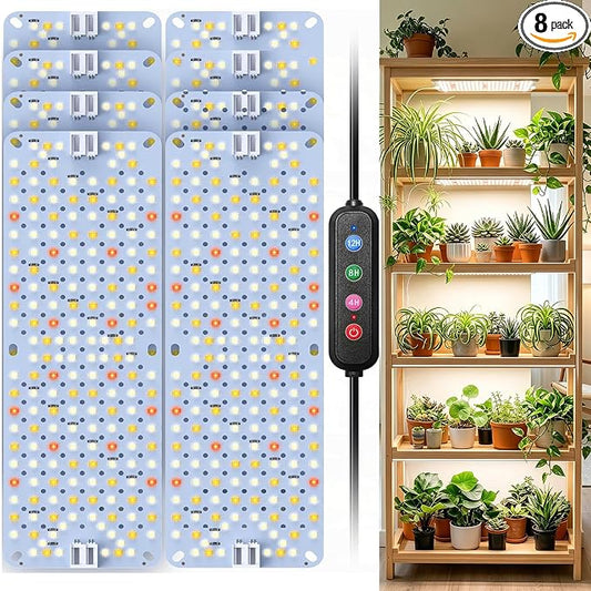 SDOVUERC Full Spectrum 1536 LEDs Grow Lights, 100W Plant Grow Lights for Indoor Plants with Daisy Chain Function, Sunlike Spectrum,4/8/12/16/20H Timer for Seed Starting(Pack8)
