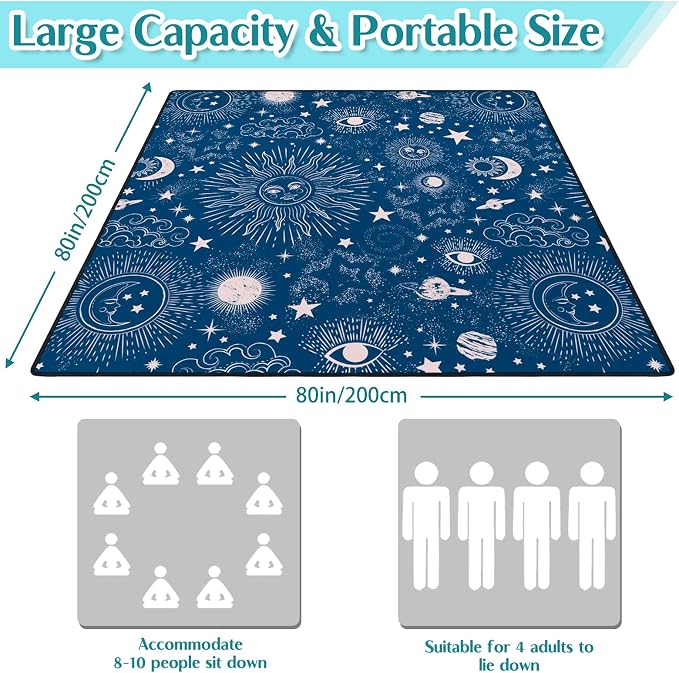 Gothic Picnic Blankets Waterproof Foldable,80″X80″ Sun and Moon Thick Picnic Mat Outdoor Blanket for Grass,Blue Large Beach Blanket Sandproof Picnic Accessories for Camping Picnic Party Park