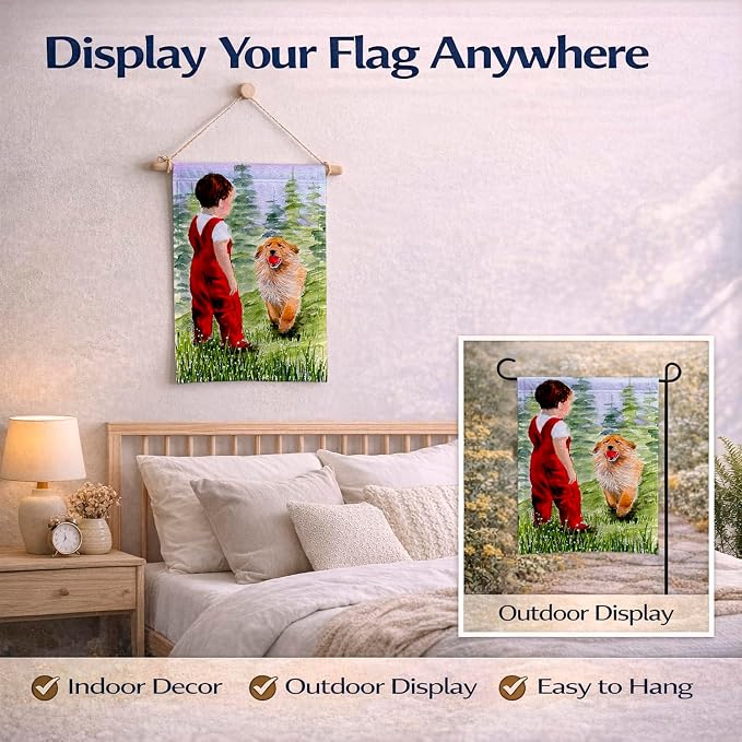 Caroline's Treasures SS8545GF Little Boy with his Golden Retriever Garden Flag Mailbox Flag Decorative Yard Flag Banner Outside Patio Artwork Yard Flower Beds, Garden Size, Multicolor