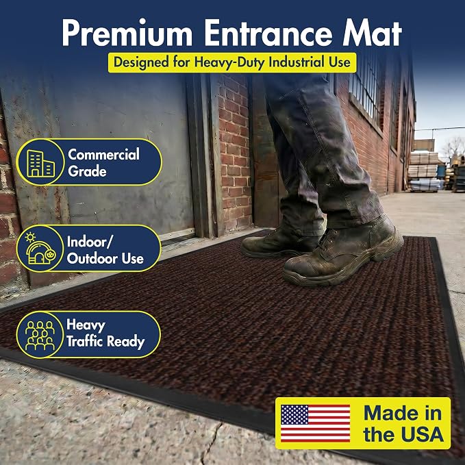 Notrax 109 Industrial Door Mat, 3' x 5' Entrance Mat, Heavy Duty Commercial Rugs for Entryway, Welcome Lobbies, Garage, and Mudroom, Made in the USA, Brown, Brush Step 109S0035BR