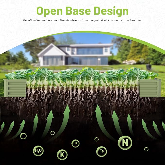 2PCS 8x4x1FT Galvanized Raised Garden Bed, Galvanized Planter Raised Garden Boxes Outdoor, Large Metal Raised Garden Beds for Vegetables-Green