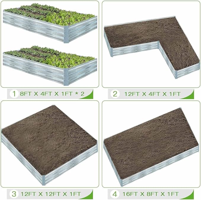Galvanized Raised Garden Beds 3-Pack (8x4x1ft Each) – Overlapping 4-Inch Panels with Two-Row Screws, Heavy-Duty Metal Planter Box for Vegetables, Herbs, Flowers, Large Garden Kit