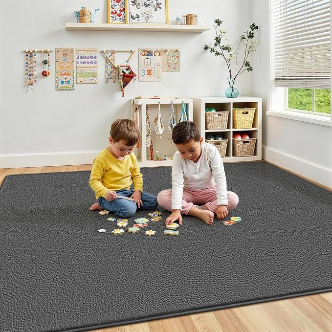 Vasofe 8x10 Large Rugs for Living Room Bedroom, Modern Washable Area Rug | Thickened Memory Foam Carpets, Minimalist Rug for Boys Room, Office, Playroom, Classroom, Soft, Non Slip Carpet, Grey