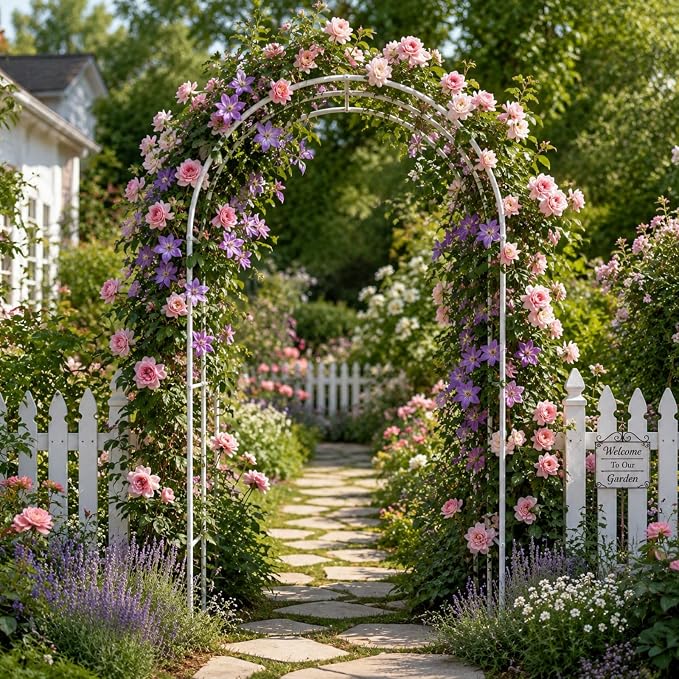 Garden Arch Trellis 55" W x 90" H Metal Arbor for Climbing Plants, Wedding Arch for Ceremony Indoor Outdoor, White Garden Arbor for Party Decoration Backyard Lawn (White, 55" W x 90" H)