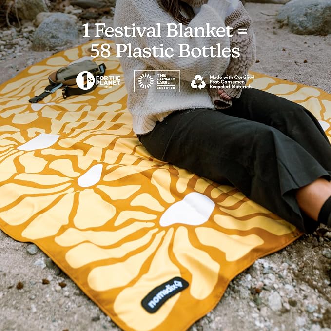 Nomadix Festival Blanket - Plush Top & Water Resistant Base - Made with Post Consumer Recycled Materials - Lazy Daisy Gold - 60x72