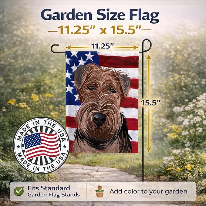 Caroline's Treasures CK6754GF Welsh Terrier American Flag Garden Flag Mailbox Flag Decorative Yard Flag Banner Outside Patio Artwork Yard Flower Beds, Garden Size, Multicolor