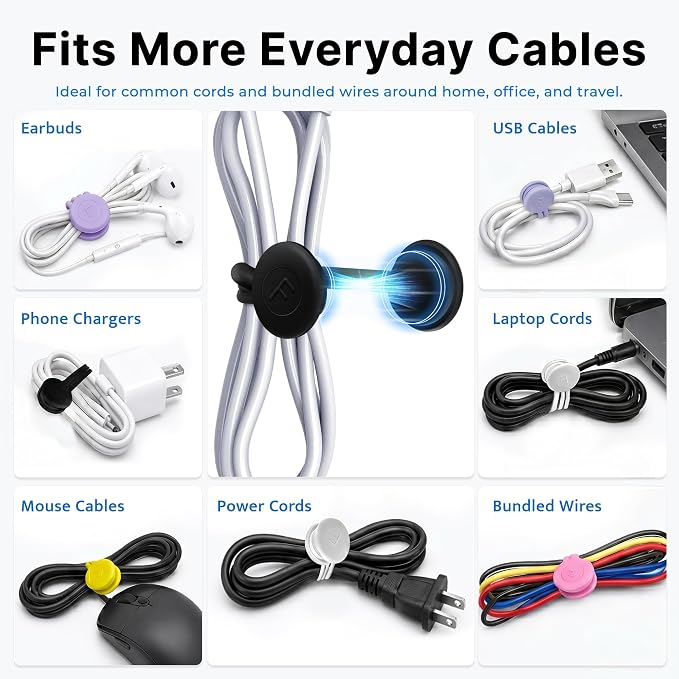 COOLMI Magnetic Cable Ties 24 Pack, 6.88 Inch Reusable Silicone Cord Organizer Wraps, Strong Magnet Cable Management Straps for Charging Cords, USB Cables, Earbuds, Desk, Travel, Black