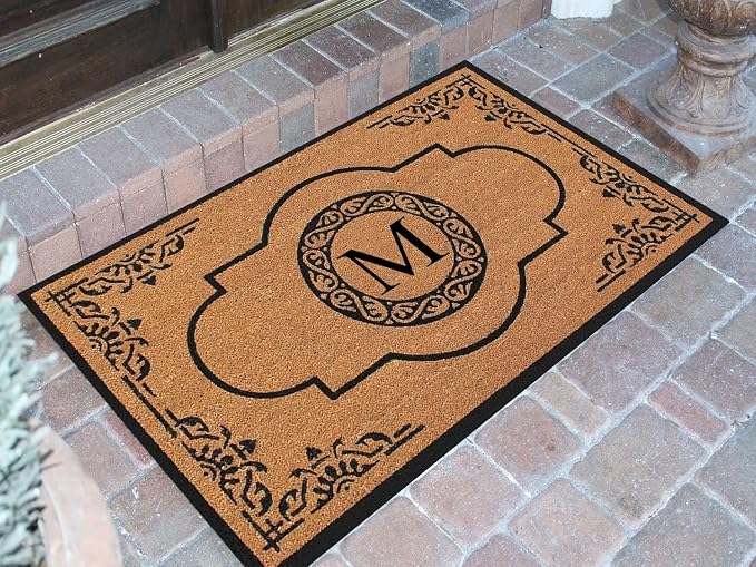 A1HC Natural Coir Monogrammed Doormat for Outside Entrance, Heavy Duty, Low Profile, Anti-Shed Treated Front Door Mat, Easy to Clean, Long Lasting Entryway Doormats - 30"x48"
