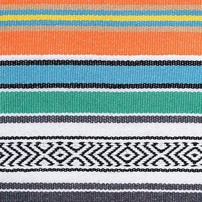 Airooglee 77" L x 46.4" W Large Mexican Blanket - Perfect as Yoga Blanket, Outdoor Camping, Beach, Serape, Picnic, Woven Blanket, Boho Home Décor - Colorful