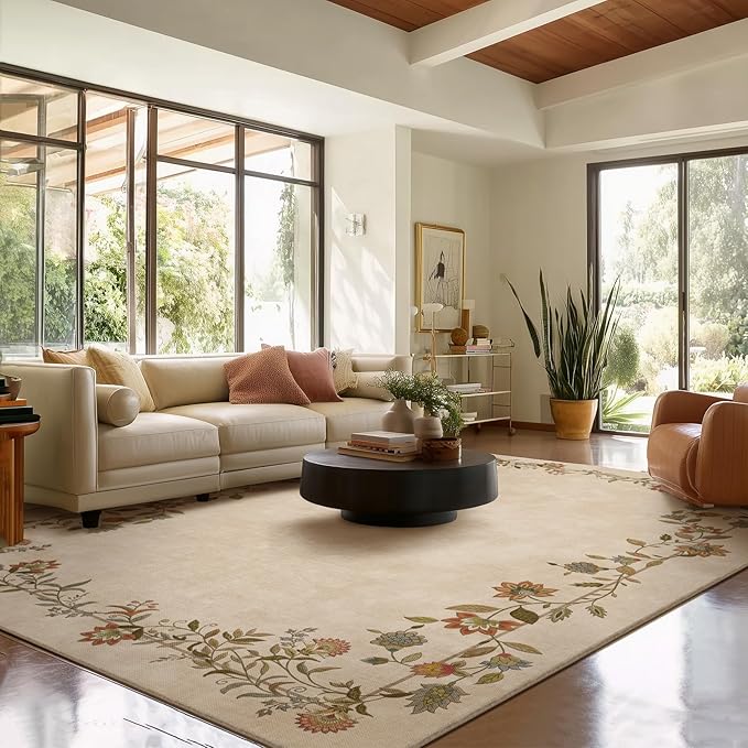 Washable Rug 8x10 Area Rugs for Living Room: Bedroom Rug Non Slip Stain Resistant Low Pile Ultra Soft Faux Wool Lightweight Large Carpets for Dining Room Kitchen Nursery Farmhouse Home Office Indoor