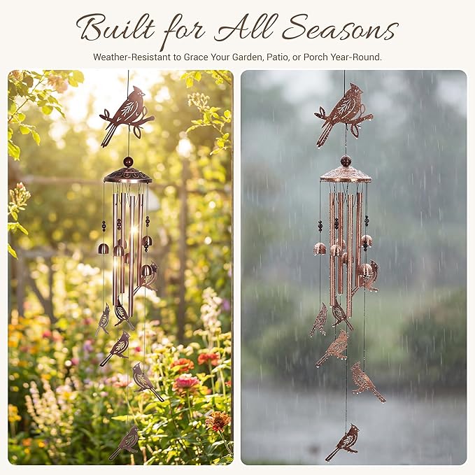 Cardinal Wind Chimes for Outside - Memorial Wind Chime, Love‘s Gentle Messenger. A Thoughtful Gift of Hope & Comfort for Sympathy, Mother‘s Day, Father’s Day, Housewarming, and Garden Decor