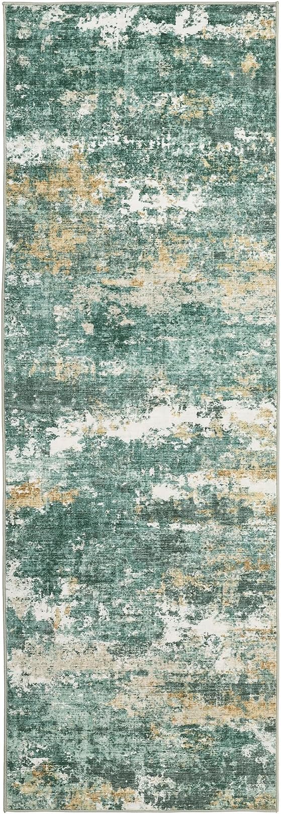 ROYHOME Abstract Runner Rugs 2x6 for Hallway Kitchen Green | Low Pile Ultra Soft Stain Resistant Non Slip Non Shedding Throw Rug for Bedroom Home Decor