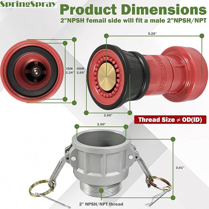 2" NPSH Aluminum Camlock Fitting Coupling With Heavy-Duty Industrial Fire Hose Nozzle 2 inch Fire Equipment Constant Flow Fog Nozzle